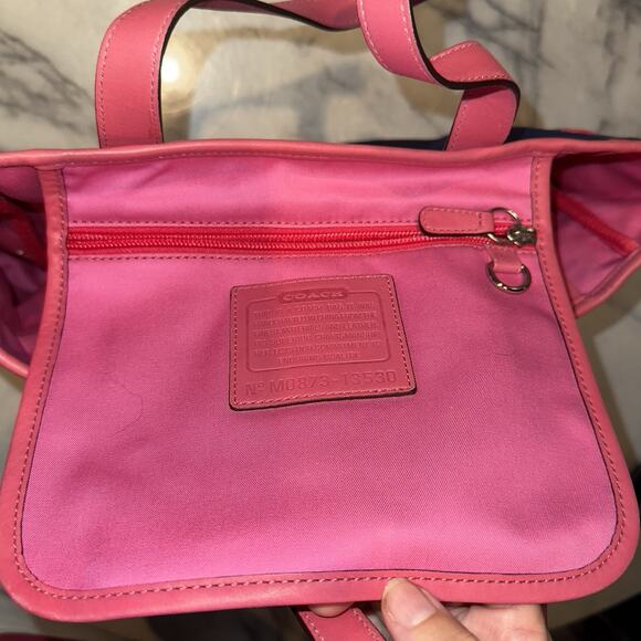 Y2K Vintage Coach Bonnie Cashin Tote Bag Handbag Canvas Blue Pink Leather CLEANN - Picture 6 of 12